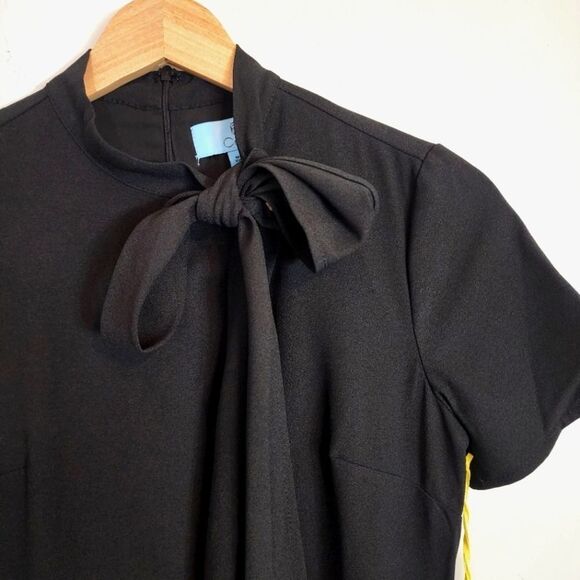 NWT Womens CeCe Bow Neck Short Sleeve Ruffle Hemline Black LBD Dress Size 0 - Picture 7 of 12